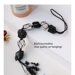 Black Tourmaline and Clear Quartz Car Hanging